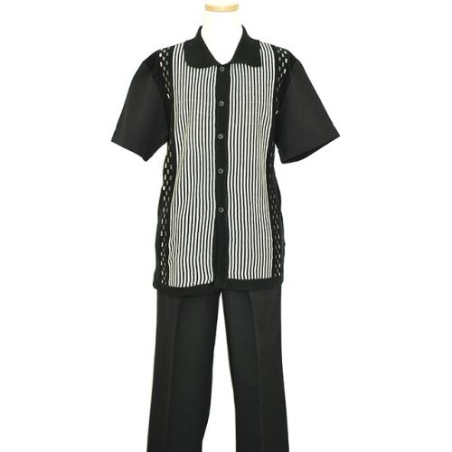 Inserch Black With White Stripes Micro Fiber Blend 2pc Outfit S#696